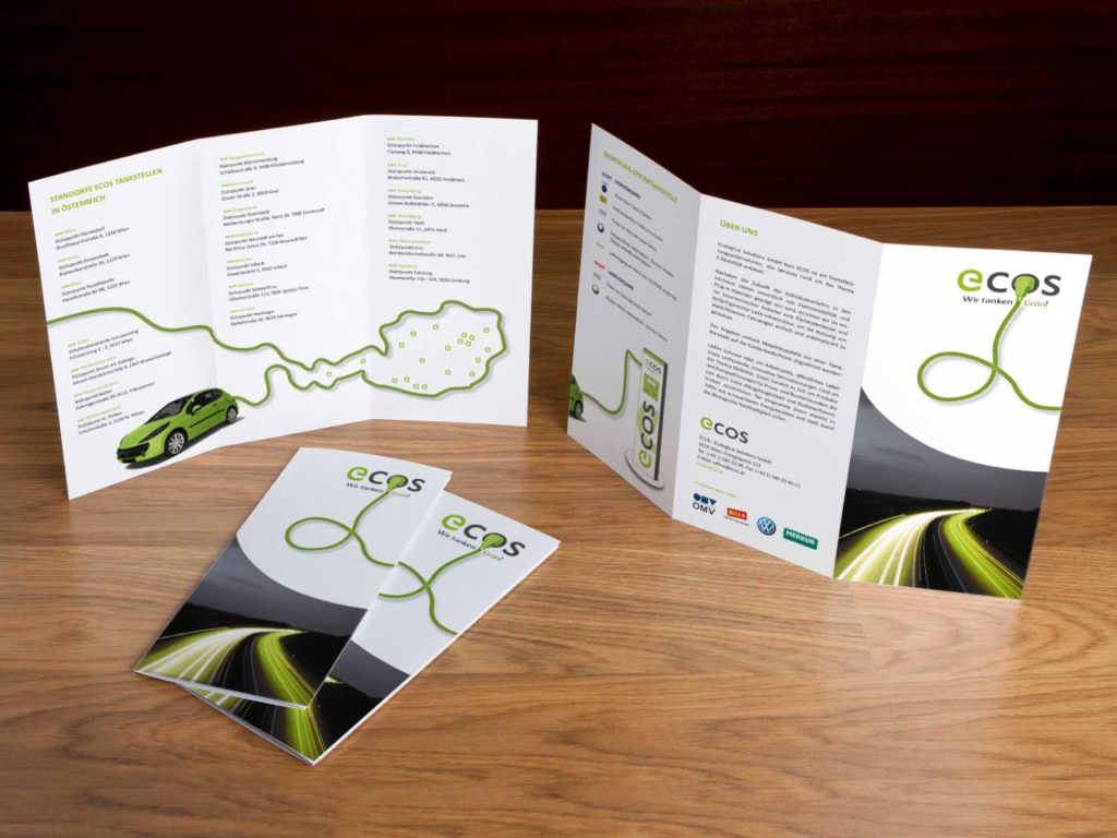 Flyergestaltung E-Mobilität Wickelfalz