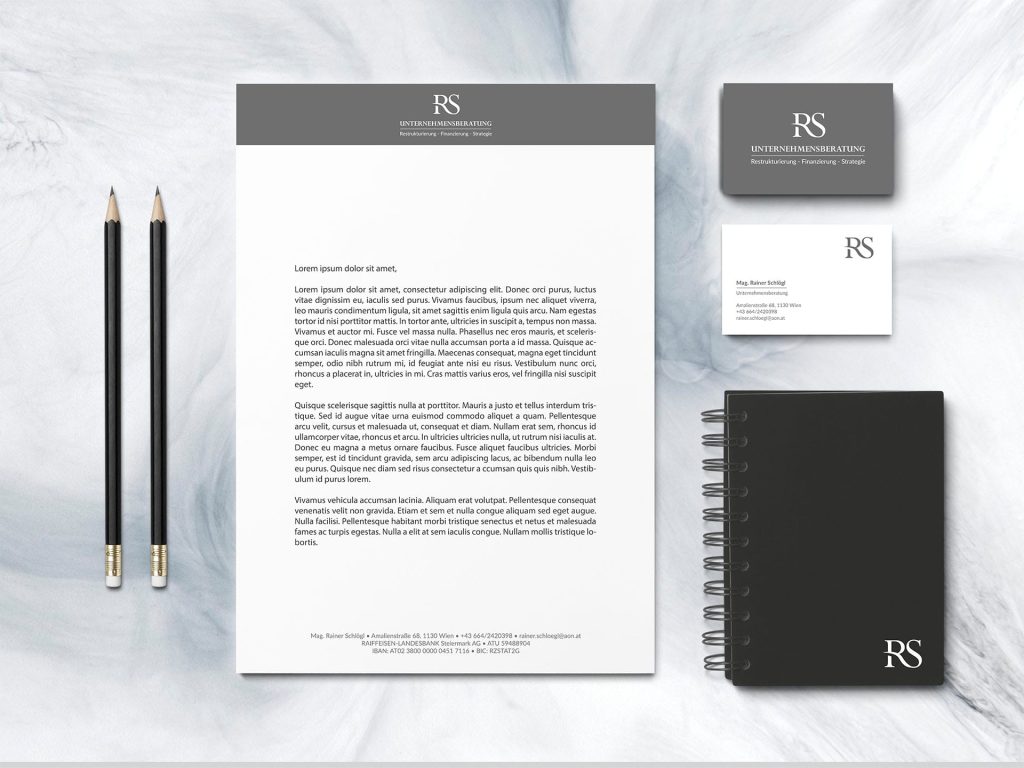 Geschäftsdrucksorten für die Unternehmensberatung Mag. Rainer Schlögl