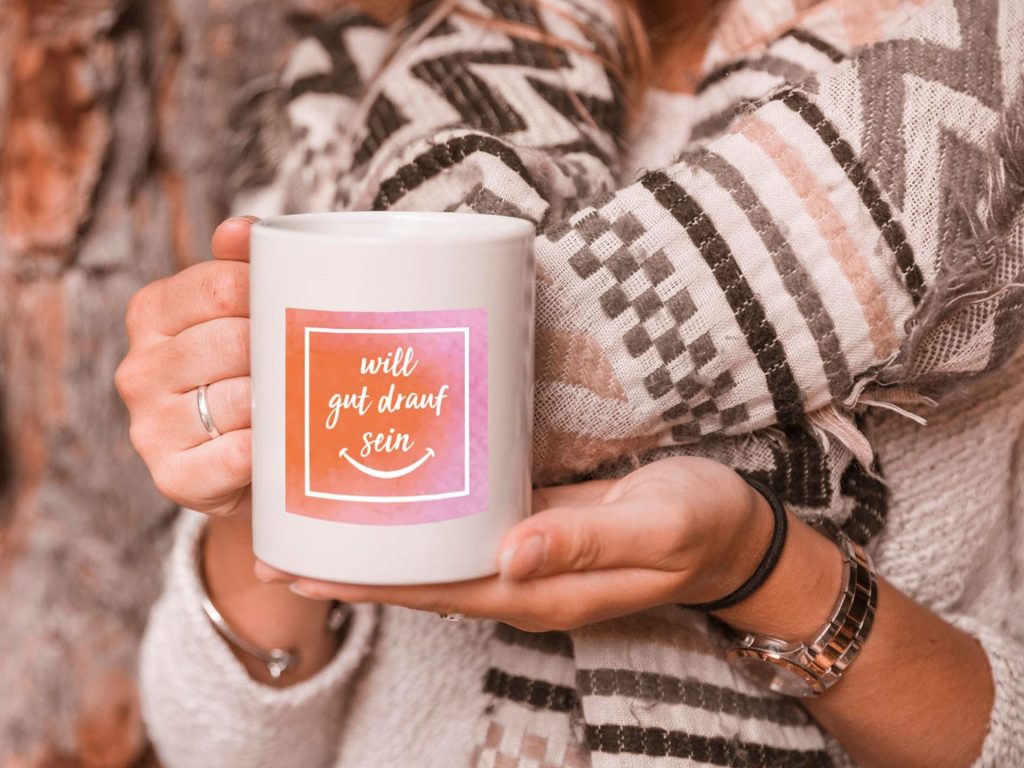 Mock-up Tasse Lebens- und Sozialberatung "will gut drauf sein"